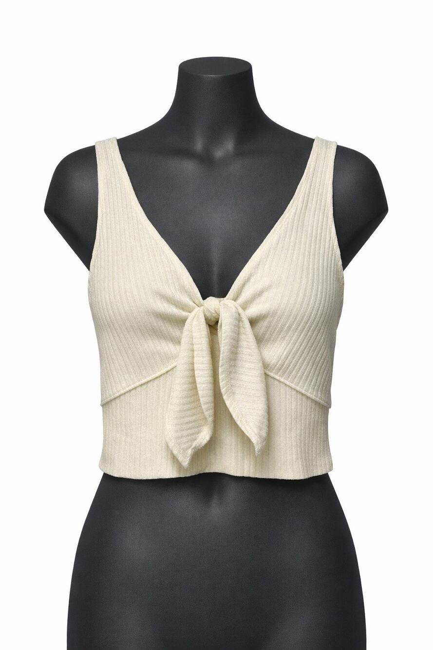 Abercrombie & Fitch Cream Ribbed Cropped Tank Tie Front XS Cute Y2K Summer
